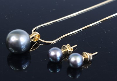 Lot 326 - A Tahitian grey pearl, dia.12mm, on an 18ct...