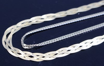 Lot 350 - A modern 14ct gold flat snake link necklace,...