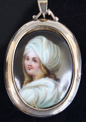 Lot 352 - A 9ct gold pendant, set with a hand-painted on...