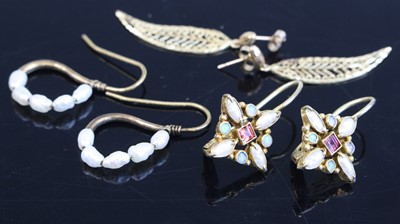 Lot 367 - A pair of silver-gilt paste opal and pearl set...