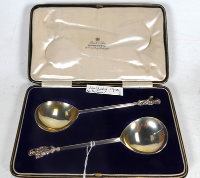 Lot 283 - A pair of George V silver anointing spoons,...