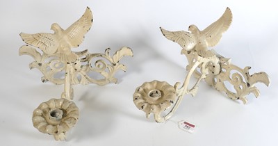Lot 582 - A pair of wall candle holders with dove...