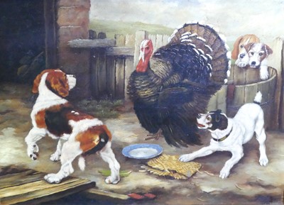 Lot 1004 - 20th century school - farmyard scene with dogs,...