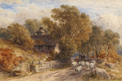Lot 1030 - John Steeple - Sheep along a country lane,...