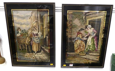 Lot 600 - A pair of continental woolwork pictures
