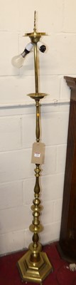 Lot 1196 - A turned brass standard lamp with shade