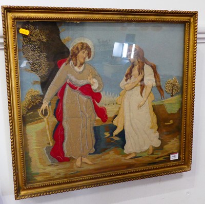 Lot 446 - An early 20th century woolwork picture,...