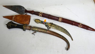 Lot 460 - An African spear having a leather clad braided...