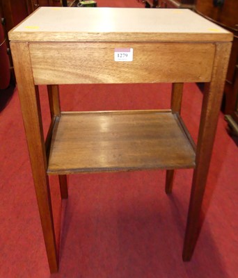 Lot 1279 - A Remploy teak two-tier laminate topped lamp...