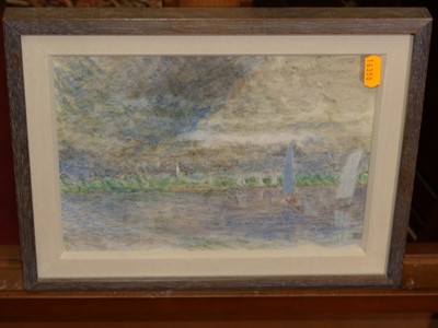 Lot 1041 - Jane Dowling - Boats o the river, watercolour,...