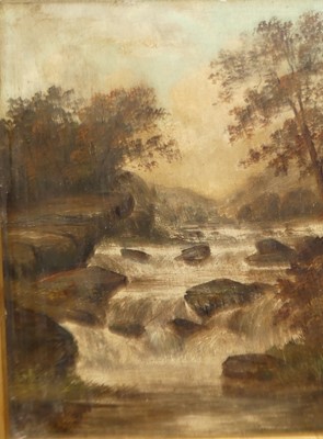 Lot 1055 - AG Blake - waterfall at County Wicklow, oil on...