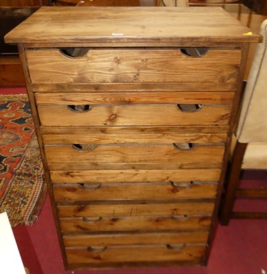 Lot 1337 - A rustic stained pine fruit chest of six long...