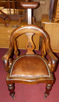 Lot 1403 - A Victorian fruitwood scroll tub chair, having...