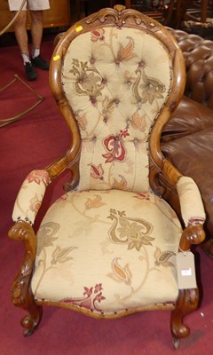 Lot 1407 - A mid-Victorian walnut framed spoonback...