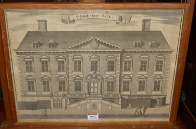 Lot 1062 - Monochrome steel engraving of Fishmongers Hall,...