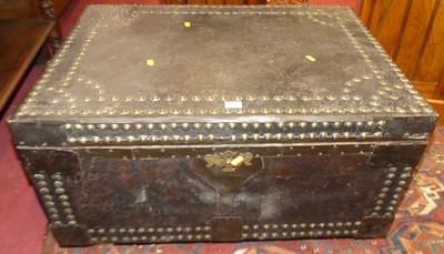 Lot 1436 - A leather clad and brass studded hinge topped...
