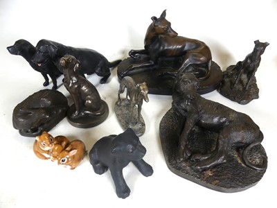 Lot 496 - A collection of bronzed animal figures, to...