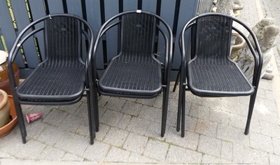 Lot 1468 - A set of six metal framed and plastic seated...