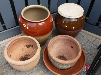 Lot 1469 - Two stoneware egg crocks, one with beechwood...