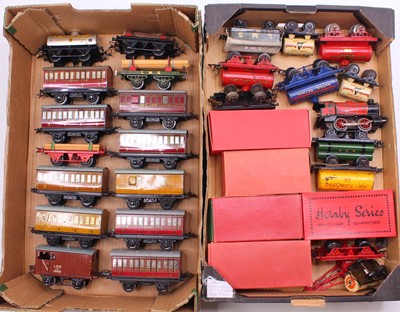 Lot 137 - Two trays containing various Hornby 0 gauge...