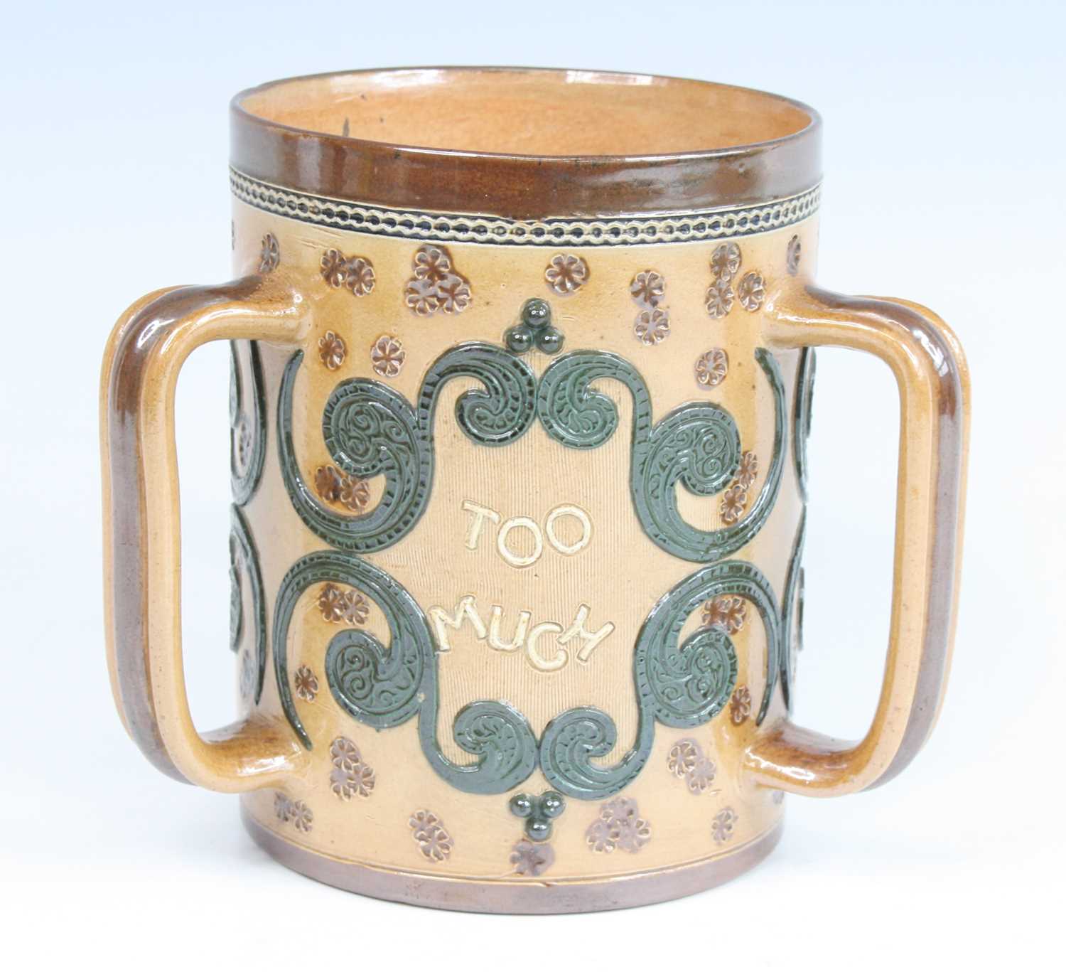 Lot 2056 - A Doulton Lambeth stoneware tyg, on a buff...