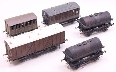 Lot 214 - Five kit built brass 0 gauge finescale wagons...