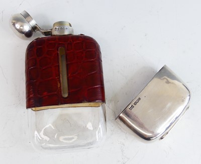 Lot 2097 - A George V silver mounted 1/3 pint hip flask,...