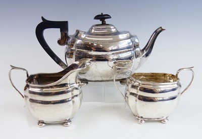 Lot 2190 - A George V silver three-piece tea set,...