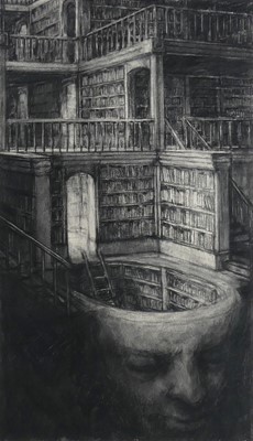 Lot 356 - Paul Rumsey (b.1956) - Library Head, charcoal...