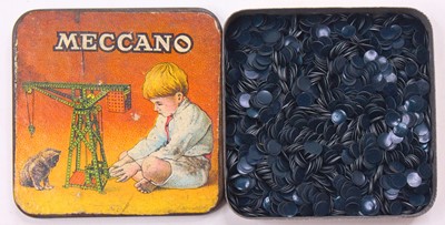 Lot 617 - Meccano tin containing metal circles belived...