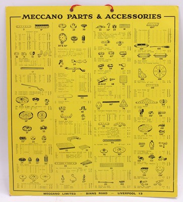 Lot 633 - Meccano parts list double-sided card sign, in...