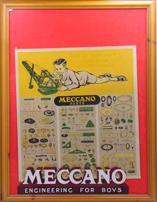 Lot 653 - Meccano framed parts list and shop display...