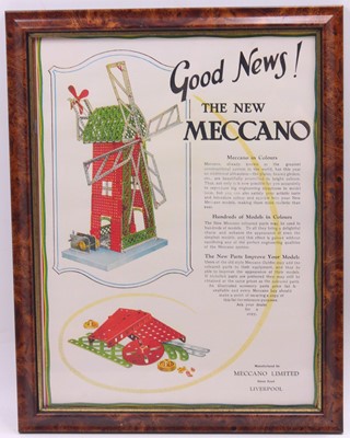 Lot 627 - Meccano framed advertising poster, "Good News!...