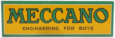 Lot 625 - Meccano shop display card sign, in yellow and...