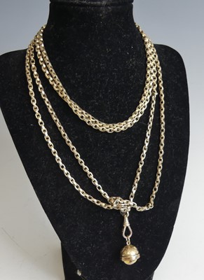 Lot 2347 - A yellow metal oval belcher link long guard...