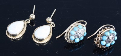 Lot 290 - A pair of modern 9ct gold and pear shaped opal...