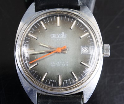 Lot 311 - A gent's Corvette steel cased wristwatch circa...