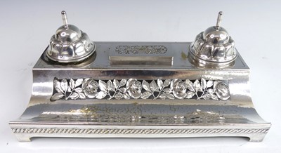 Lot 148 - An Arts & Crafts pewter desk stand, having...