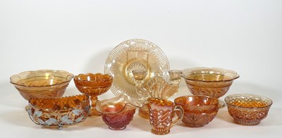 Lot 33 - A collection of marigold carnival glass, to...