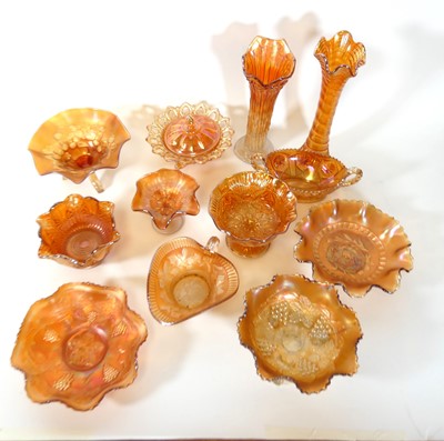 Lot 39 - Two full boxes of assorted carnival glass in...