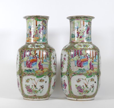 Lot 13 - A pair of Chinese Canton porcelain vases, each...