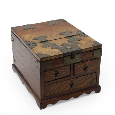 Lot 98 - An eastern elm and metal mounted table cabinet,...