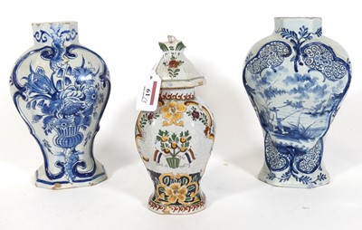 Lot 61 - An 18th century Delft blue and white vase,...