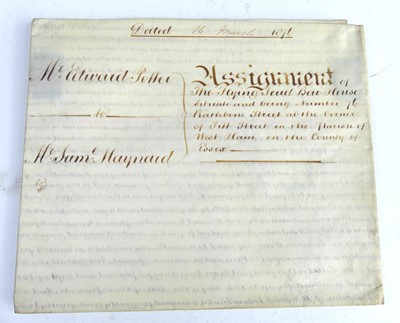 Lot 2036 - A metal deed box with contents of mainly...