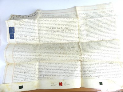 Lot 2036 - A metal deed box with contents of mainly...