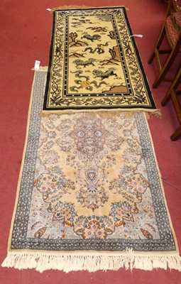 Lot 1126 - A Persian woollen peach and blue ground Tabriz...