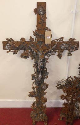 Lot 1144 - A large 19th century French cast iron crucifix,...