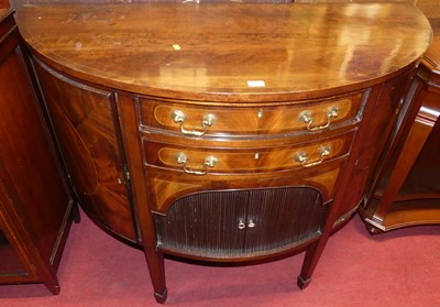 Lot 1186 - A flame-mahogany and crossbanded demi-lune...