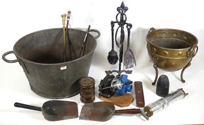 Lot 118 - A riveted metal twin handled log basket, dia....