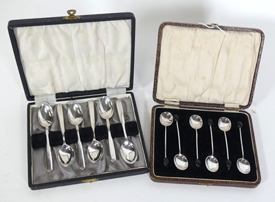 Lot 216 - A set of six Art Deco silver coffee spoons,...